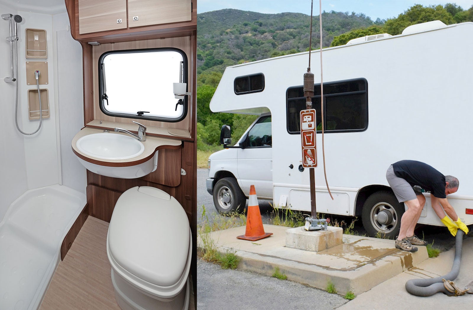 Portable RV/camper toilet and holding tank setup in Grove, Oklahoma