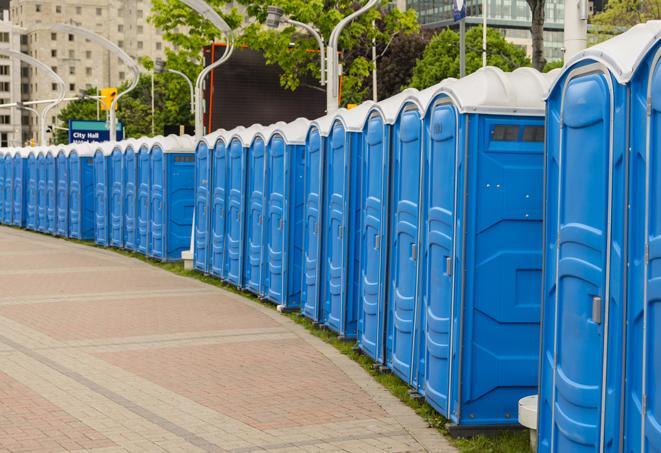 Seasonal porta potty units set up at a Grove, Oklahoma venue